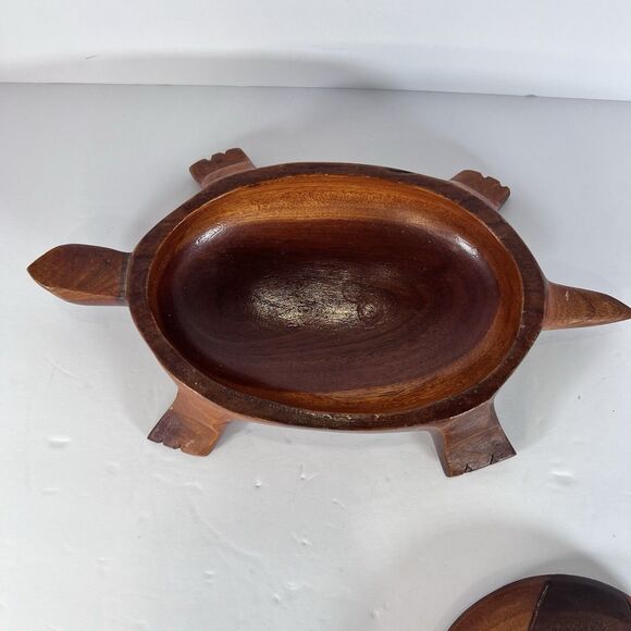 Turtle Trinket Box Hand Carved Wooden Folk Art Coastal vintage Decor - Picture 4 of 11